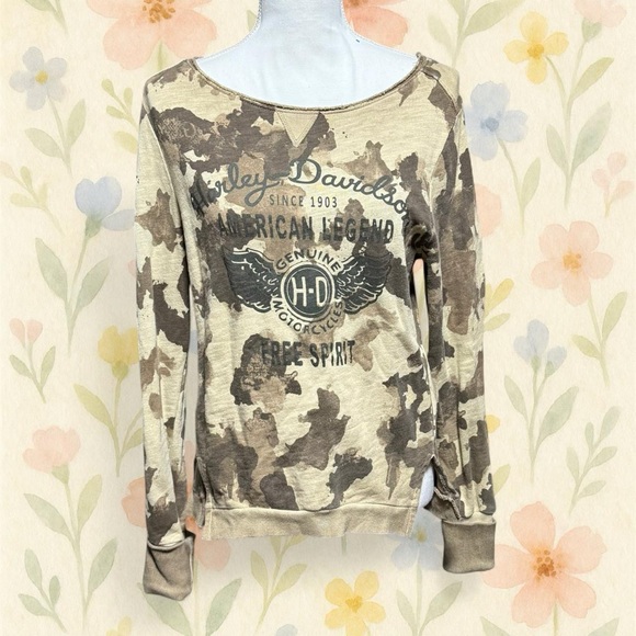 Harley-Davidson Tops - Harley Davidson Camo Sweatshirt Womens High Low Tunic Moto Grunge Top Small